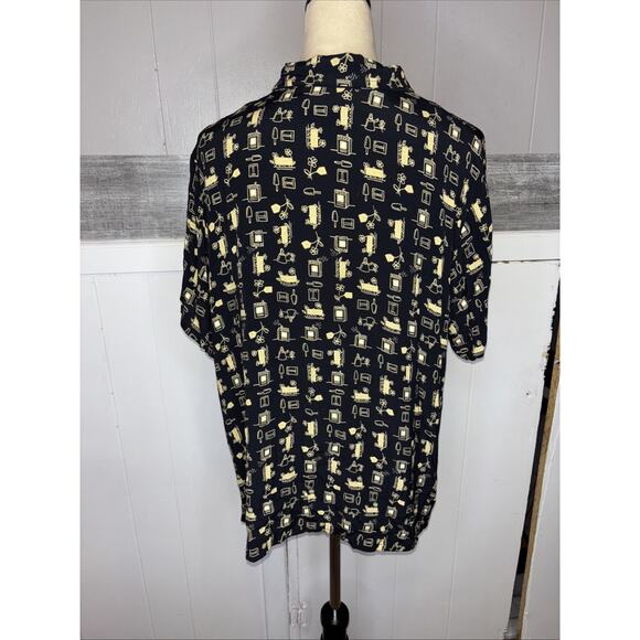 Vintage David Dart Shirt Black with Pearl Buttons GardenDesign Wear Women XL - Picture 3 of 8